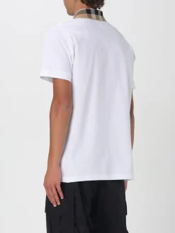 Polo in cotone con collo check Burberry