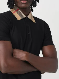 Polo in cotone con collo check Burberry