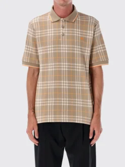 Polo in cotone tartan con logo Burberry