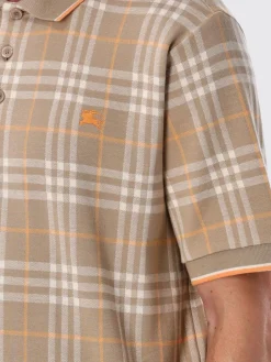 Polo in cotone tartan con logo Burberry