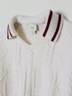 Polo in maglia di lana vergine Fendi con dettagli a righe