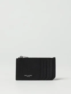 Portacarte di credito Saint Laurent in pelle grain de poudre