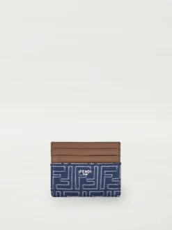 Portacarte in pelle e denim FF Fendi
