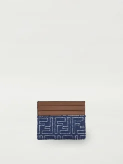 Portacarte in pelle e denim FF Fendi