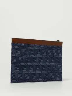 Pouch FF Medium Fendi in denim jacquard e pelle