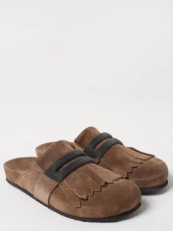 Sabot Brunello Cucinelli in camoscio con monile