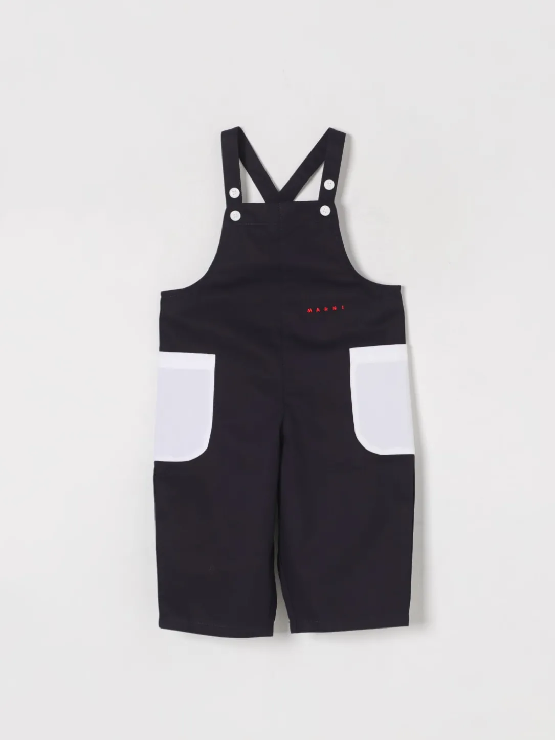 Salopette in cotone con toppe Marni