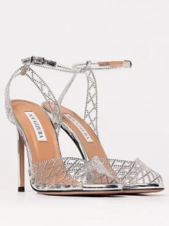 Sandalo Aquazzura in pvc traforato con strass all over