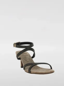 Sandalo Brunello Cucinelli in camoscio con monile