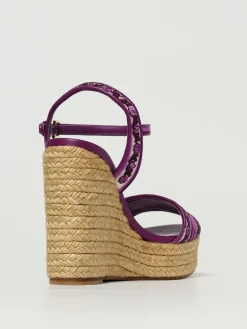 Sandalo con zeppa Maiolica Dolce & Gabbana in cotone ricamato