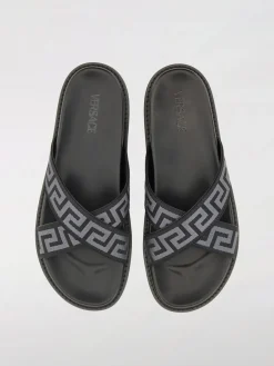 Sandalo Greca Versace in tessuto jacquard e pelle