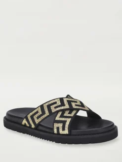 Sandalo Greca Versace in tessuto e pelle