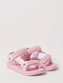 Sandalo Monnalisa in nylon a righe con perline applicate