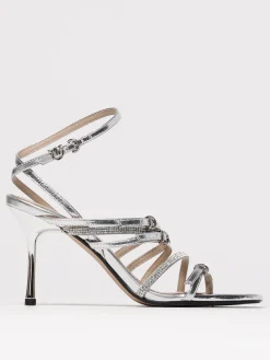 Sandalo Pinko in pelle laminata e strass