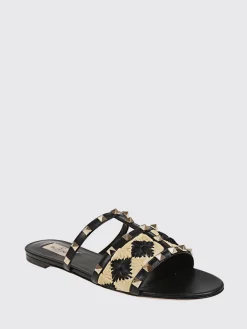 Sandalo Rockstud Valentino Garavani in pelle e rafia