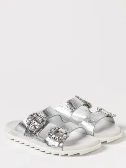 Sandalo Roger Vivier in pelle laminata con fibbie gioiello