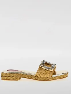 Sandalo Roger Vivier in rafia con fibbia gioiello