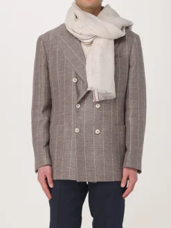 Sciarpa Brunello Cucinelli in misto lino e cashmere con righe jacquard
