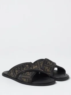 Sliders Fendi in misto cotone e pelle con logo