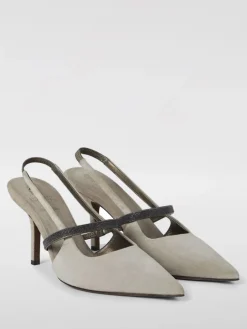 Slingback Brunello Cucinelli in camoscio con monile