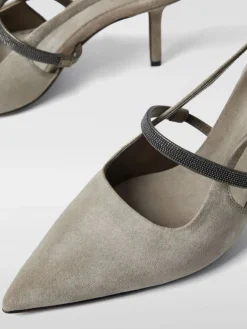 Slingback Brunello Cucinelli in camoscio con monile