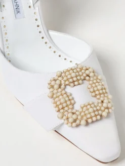 Slingback Manolo Blahnik in seta con fibbia gioiello