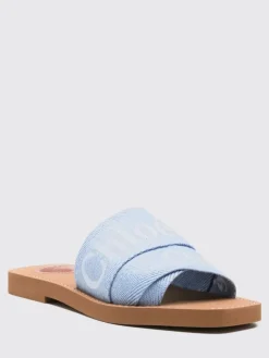 Slippers Woody Chloé in canvas con logo ricamato