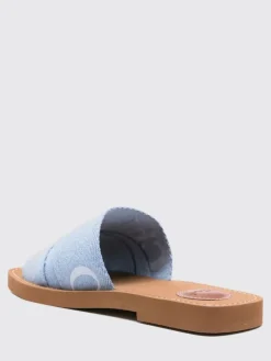 Slippers Woody Chloé in canvas con logo ricamato