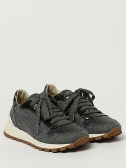 Sneakers Brunello Cucinelli in feltro e pelle con monile