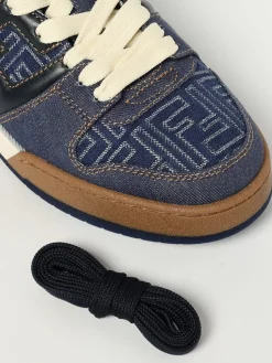 Sneakers Match Fendi in denim e pelle con monogram FF jacquard
