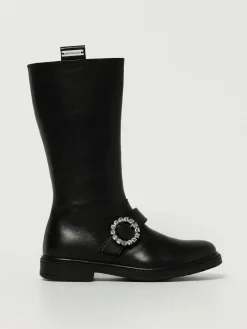 Stivale Monnalisa in pelle con fibbia gioiello