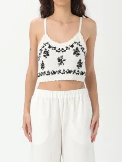 Top cropped Twinset in cotone con ricami floreale