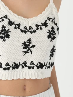 Top cropped Twinset in cotone con ricami floreale