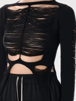 Top distressed Rick Owens in maglia di lana