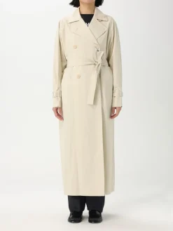 Trench a doppiopetto lungo Max Mara in lino