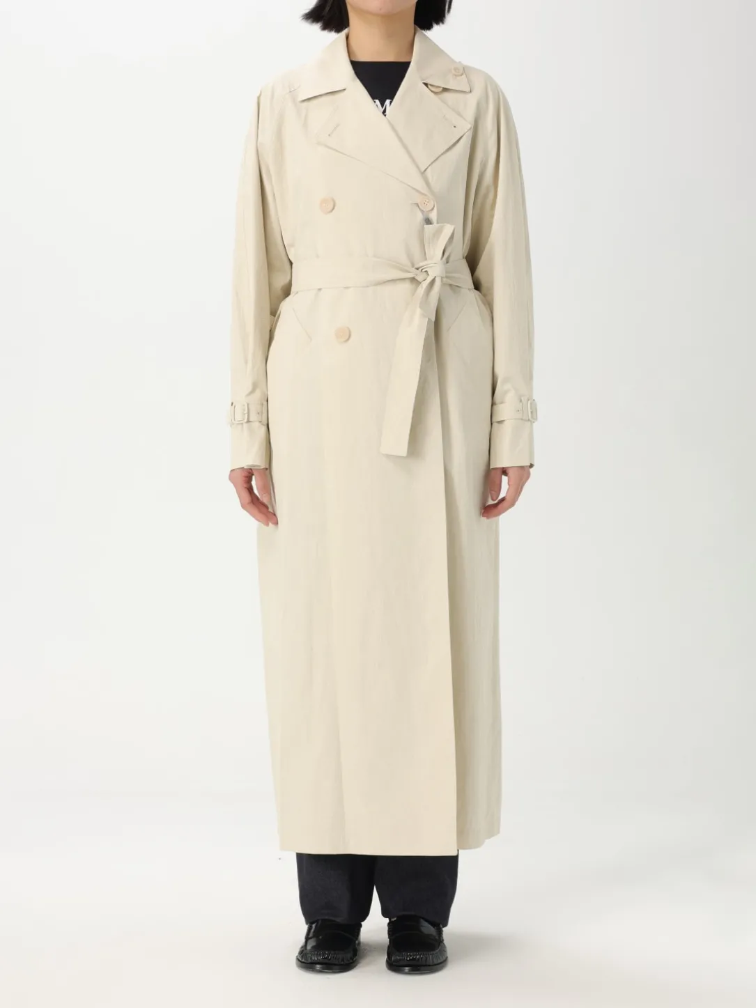 Trench a doppiopetto lungo Max Mara in lino