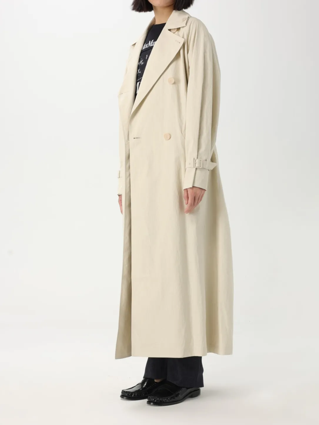 Trench a doppiopetto lungo Max Mara in lino