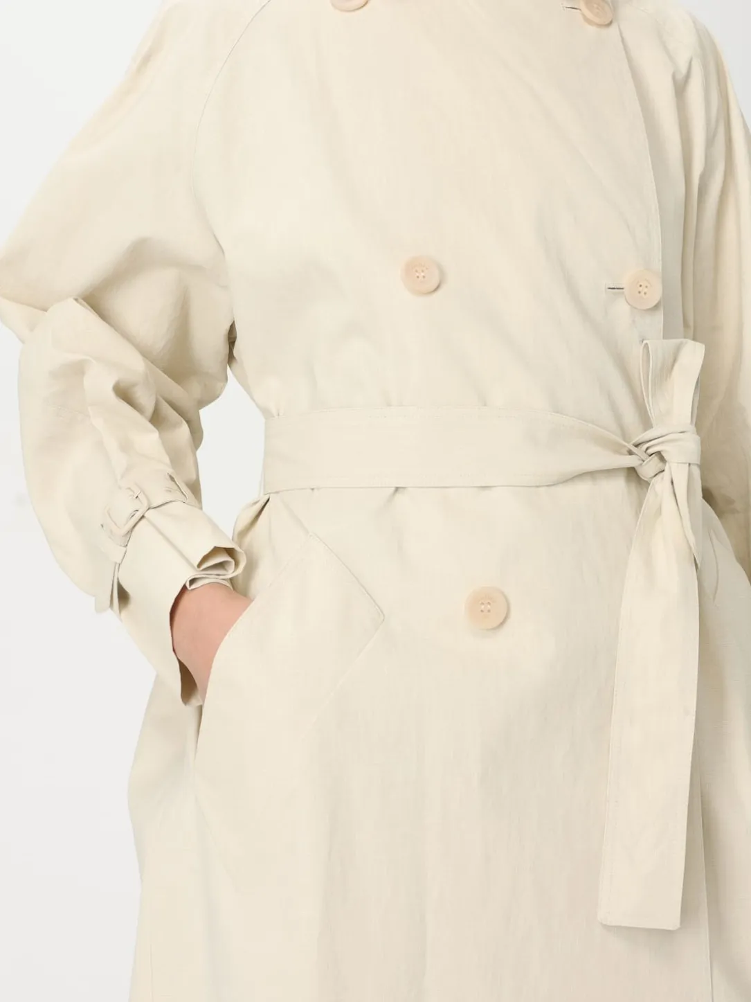 Trench a doppiopetto lungo Max Mara in lino