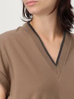 T-shirt a v Brunello Cucinelli in jersey con monile