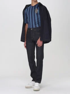 T-shirt a v Fendi a righe con stemma in poliestere