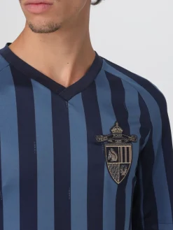 T-shirt a v Fendi a righe con stemma in poliestere