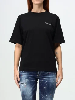 T-shirt basic Dsquared2 in cotone con logo di strass