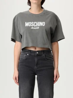 T-shirt crop in cotone con logo Moschino Jeans
