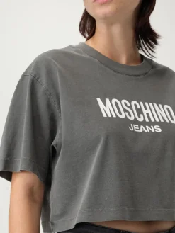T-shirt crop in cotone con logo Moschino Jeans