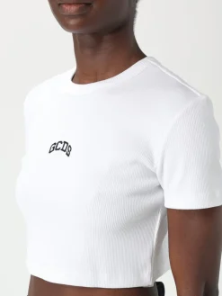 T-shirt crop in cotone con logo GCDS