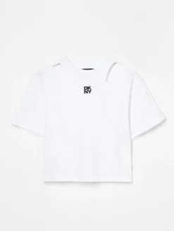 T-shirt crop in cotone con mini logo Dkny