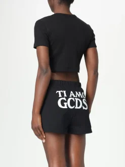 T-shirt crop in cotone con logo GCDS