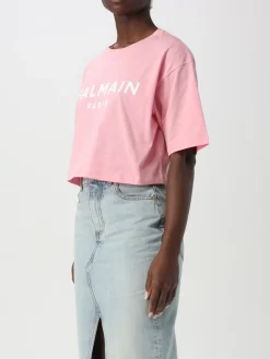T-shirt cropped Balmain in cotone con logo