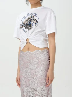 T-shirt cropped Rabanne in cotone con stampa