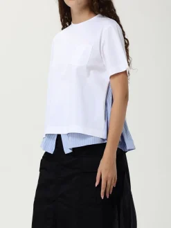 T-shirt double-layer Sacai in cotone con inserti a righe
